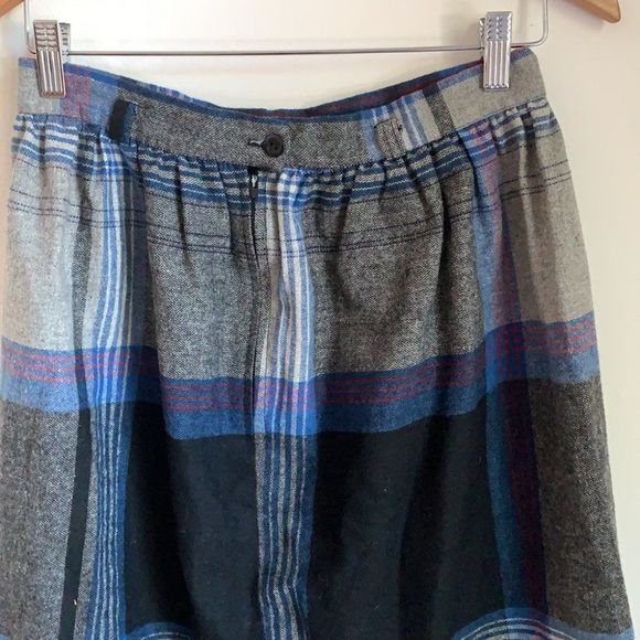 Vintage 1970s/80s blue grey plaid tartan midi skirt kilt-union - Picture 5 of 6